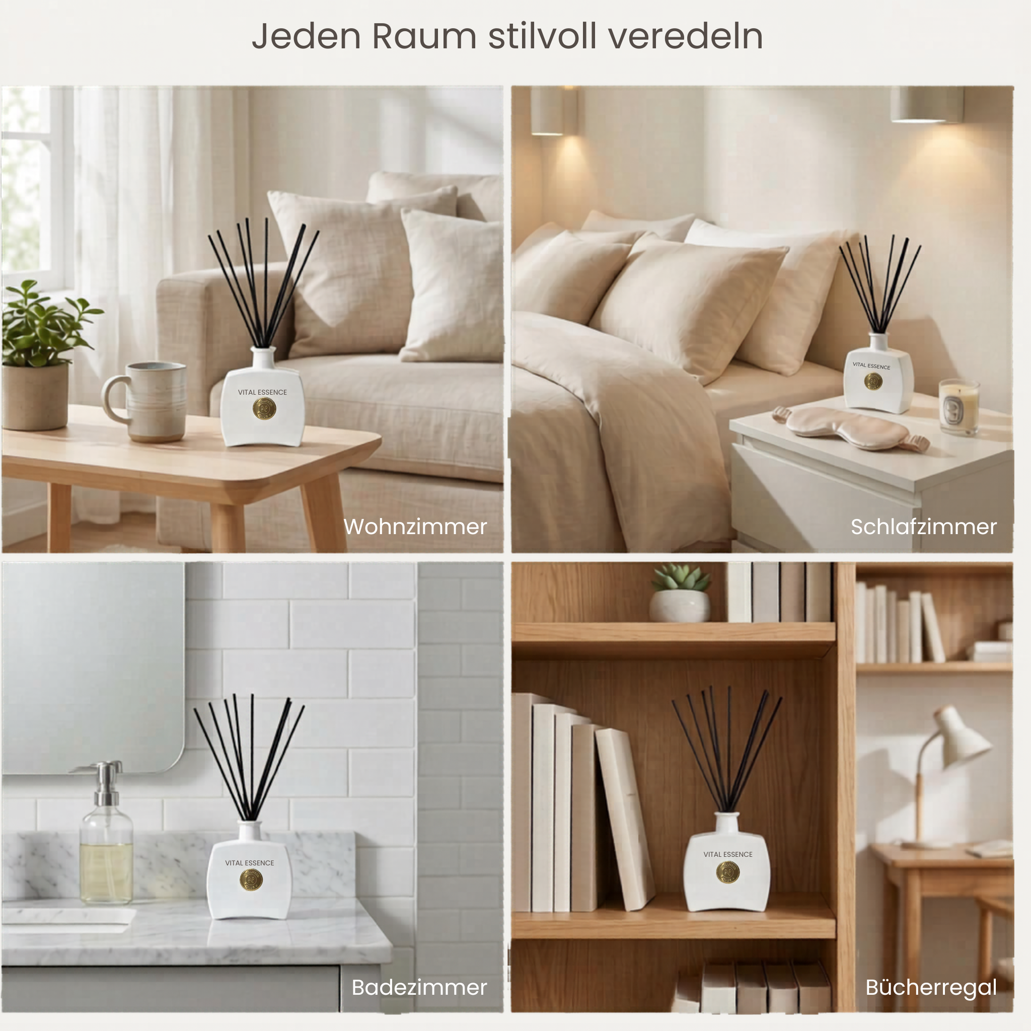 Wellness Club VITAL ESSENCE Zitronengras-Räucherstäbchen Duft Diffusor – 200ml – Natürliche ätherische Öle – 8 Rattanstäbe – Für Wohnzimmer, Büro, Bad, Schlafzimmer