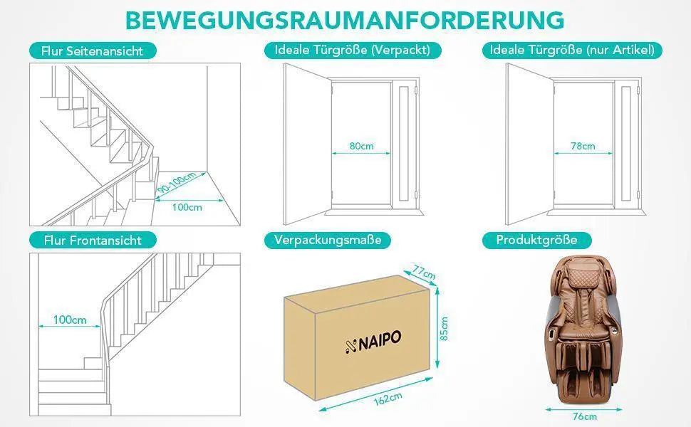 NAIPO® Premium Aspria Massagesessel, Tai Chi Massagestuhl für Ganzkörpermassage mit Wärmetherapie, Meister für Nacken- und Schultermassage, für Zuhause, Hotels, Salons, Büros verwenden (Grau)