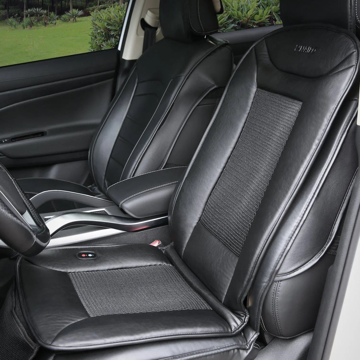 Naipo Auto Sitzkissen Sitzbezug mit Heizung und Belüftung Funktion und 3D Mesh PU-Leder tragbare atmungsaktive Abdeckung für Car Home Office Stuhl, ganzjährige Nutzung