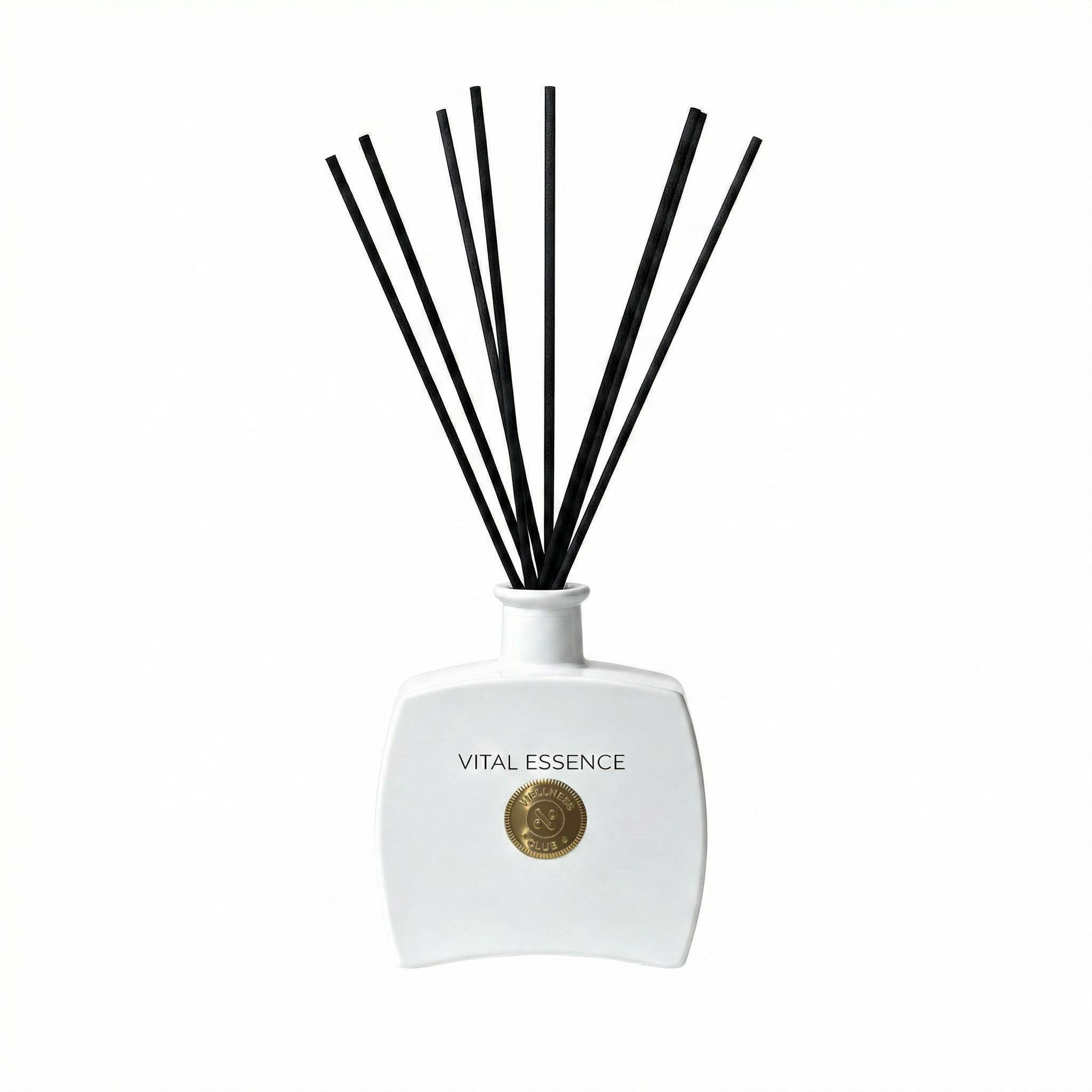 Wellness Club VITAL ESSENCE Zitronengras-Räucherstäbchen Duft Diffusor – 200ml – Natürliche ätherische Öle – 8 Rattanstäbe – Für Wohnzimmer, Büro, Bad, Schlafzimmer