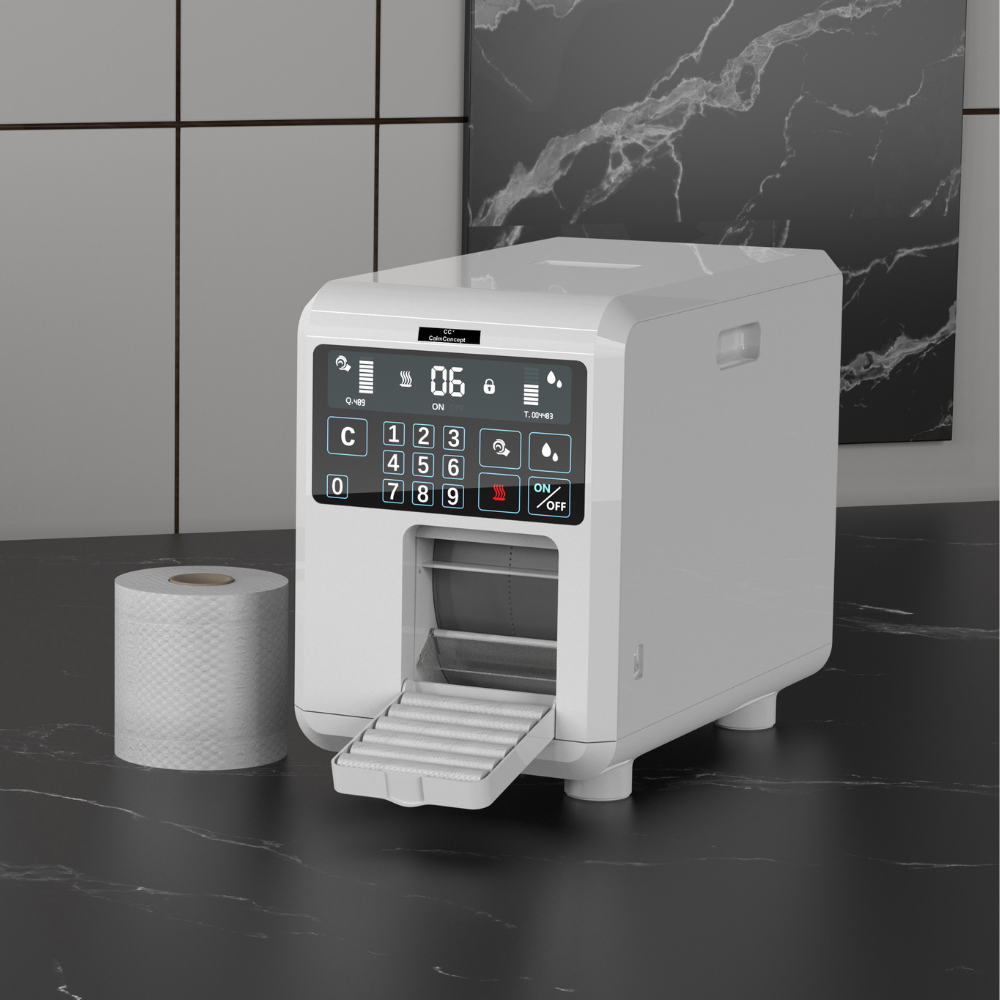 CalmConcept® Einweg-Handtuchrolle 56M, 90G, aus 100 % natürliche Pflanzenfasern, 3D-Perlentextur, weich, fusselfrei, biologisch abbaubar, für Trocken- & Nassanwendung, für Warmtuchspender Modell C