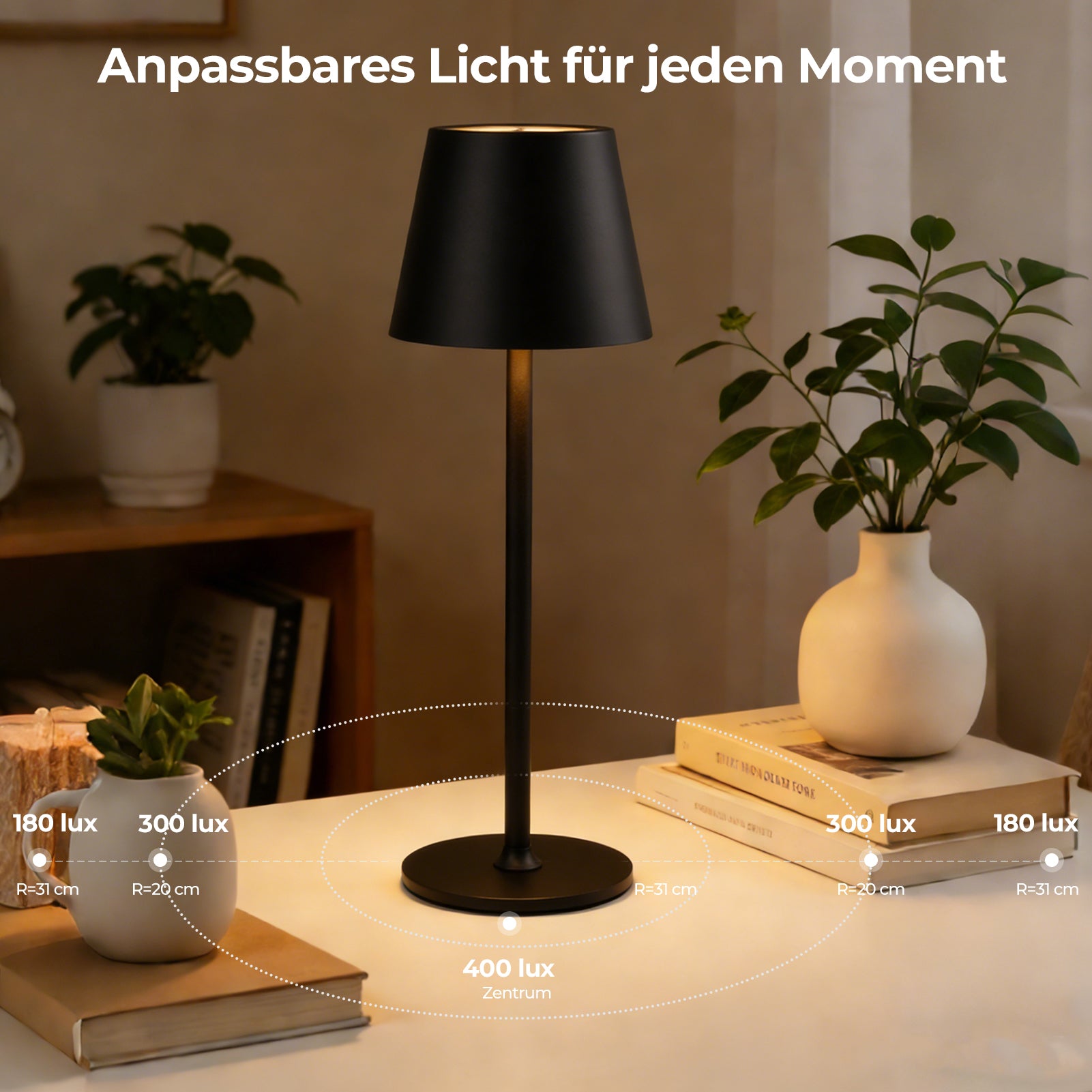 LED Akku Tischlampe – Dimmbar & Touch-Bedienung – 3 Farbtemperatur-Modi – Höhenverstellbar – Für Schlafzimmer, Wohnzimmer, Büro & Restaurant