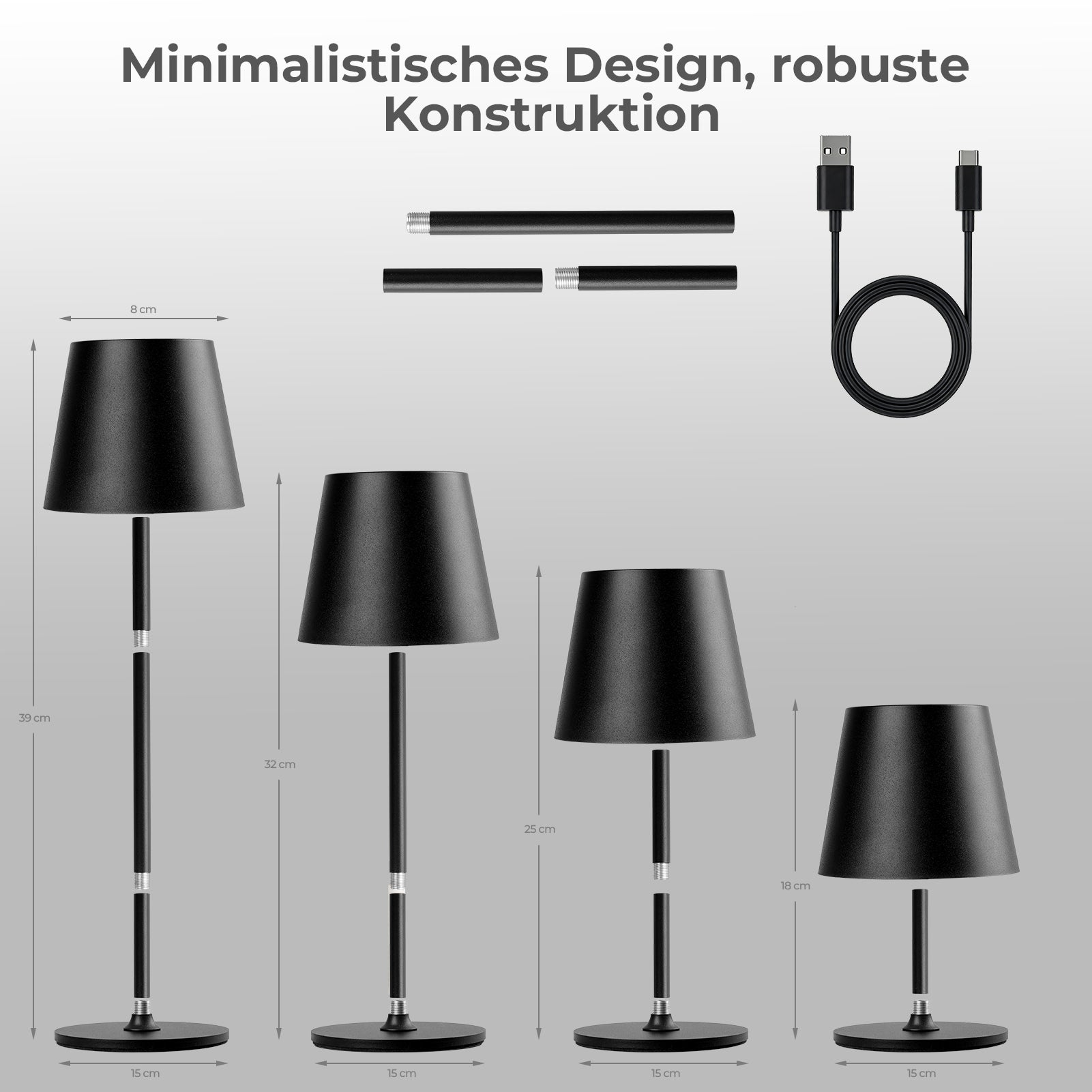 LED Akku Tischlampe – Dimmbar & Touch-Bedienung – 3 Farbtemperatur-Modi – Höhenverstellbar – Für Schlafzimmer, Wohnzimmer, Büro & Restaurant