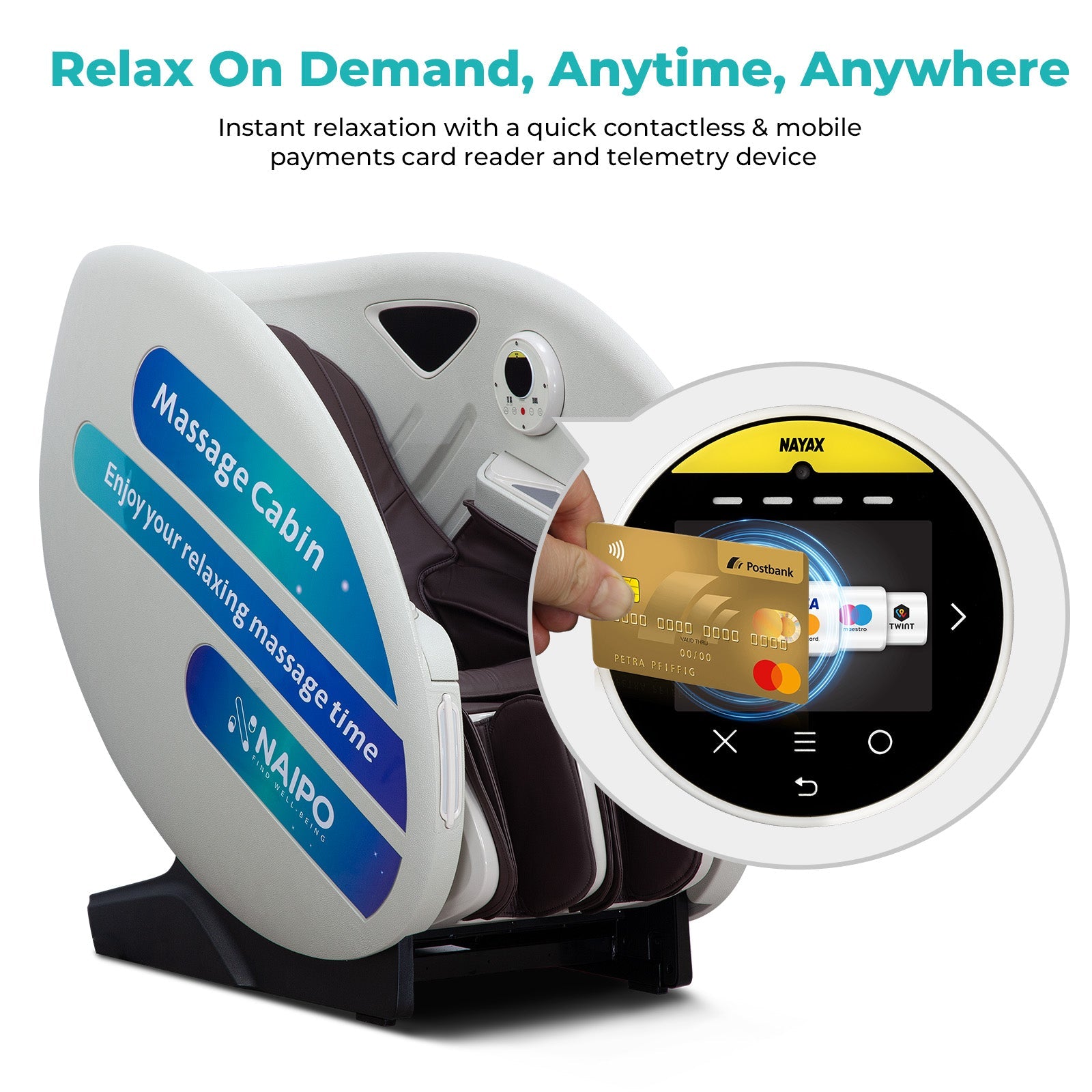 Naipo Automaten-Massagesessel, NFC/RFID-Kartenzahlungssystem, einstellbare Massagezeit/Preis