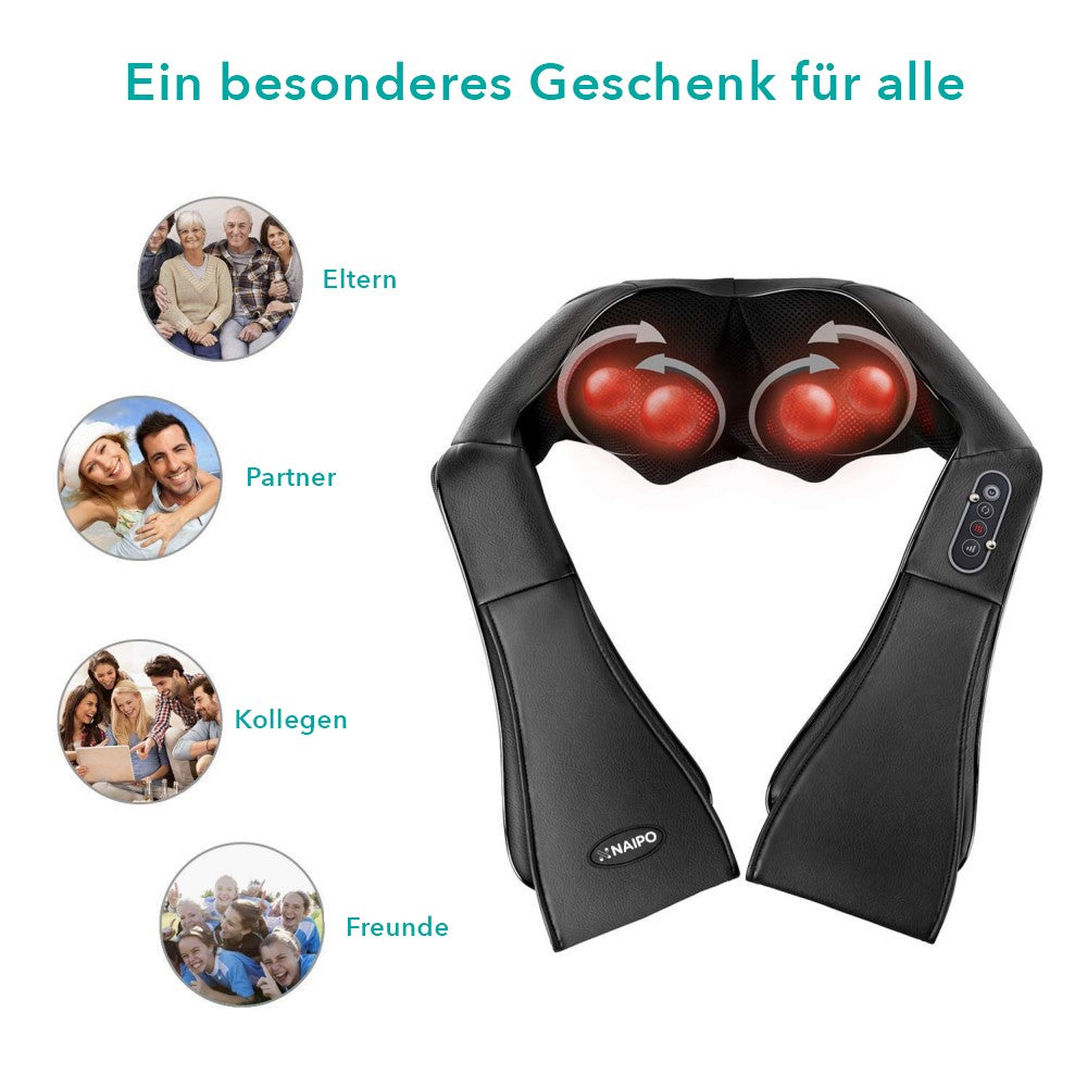 NAIPO Massagegerät Shiatsu für Nacken Rücken Schulter, Infrarotwärme, kabelgebunden - Gebraucht