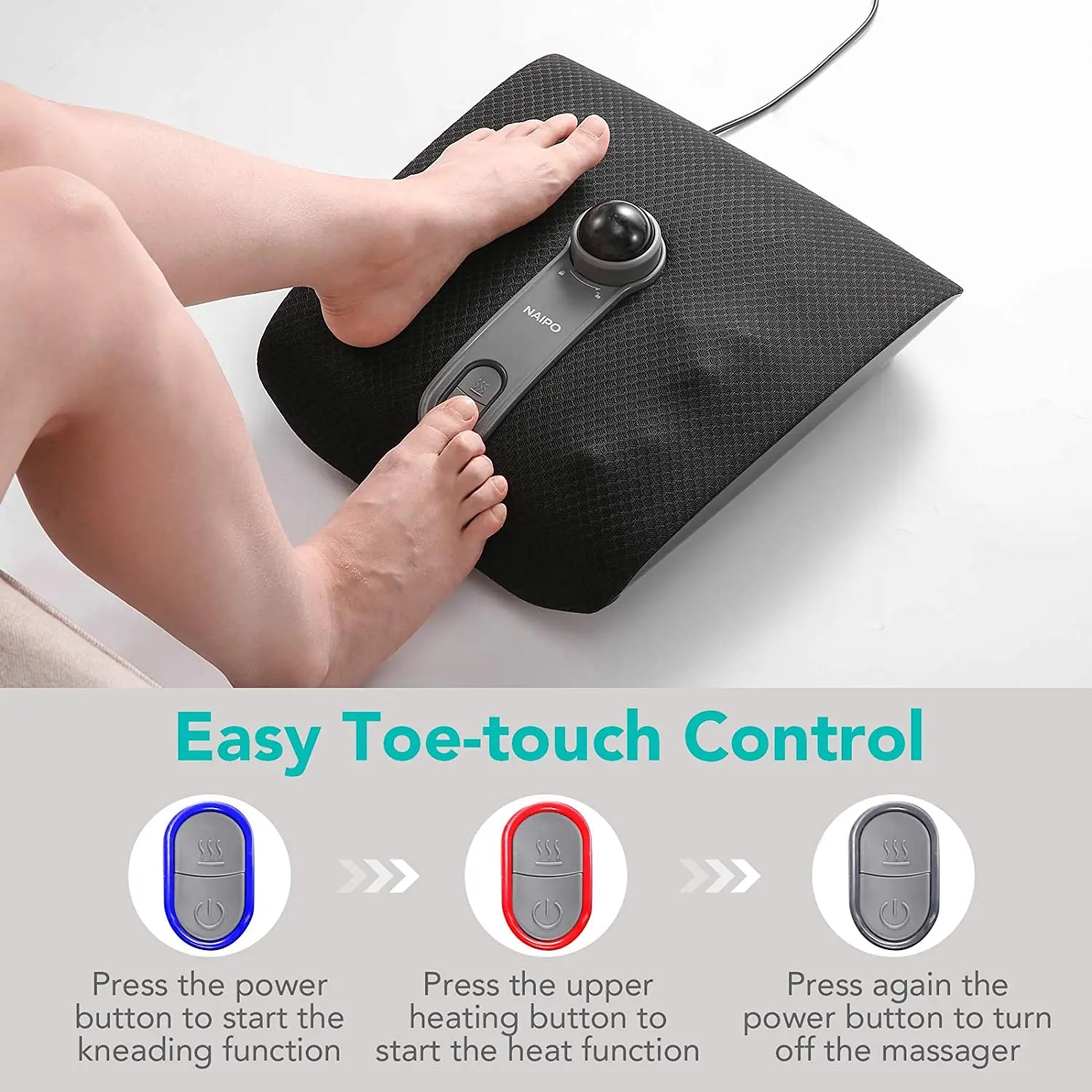Naipo Fussmassagegerät Shiatsu Fußmassagegerät Elektrische Fussmassage it Wärmefunktion und 18 Massageknoten für Fußpflege für Zuhause Büro